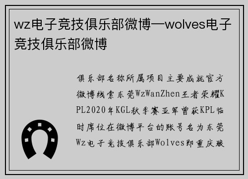 wz电子竞技俱乐部微博—wolves电子竞技俱乐部微博