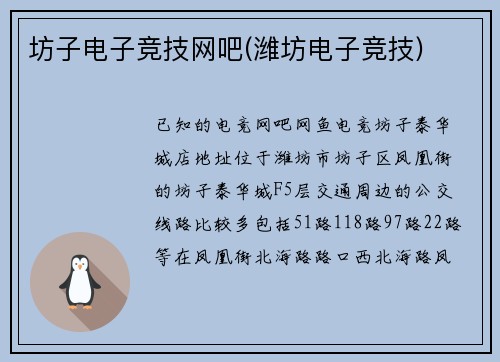 坊子电子竞技网吧(潍坊电子竞技)